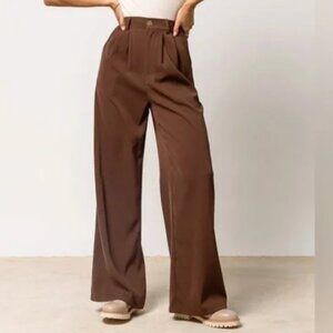 Bohme Chic Brown Wide-Leg Pants with High-Waisted Design